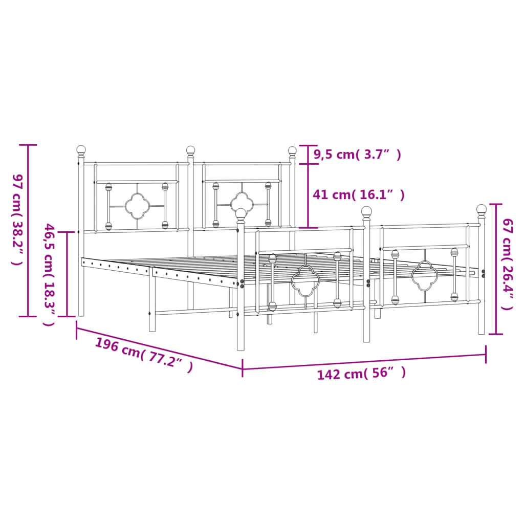 Metal Bed Frame without Mattress with Footboard Black 135x190 cm Price