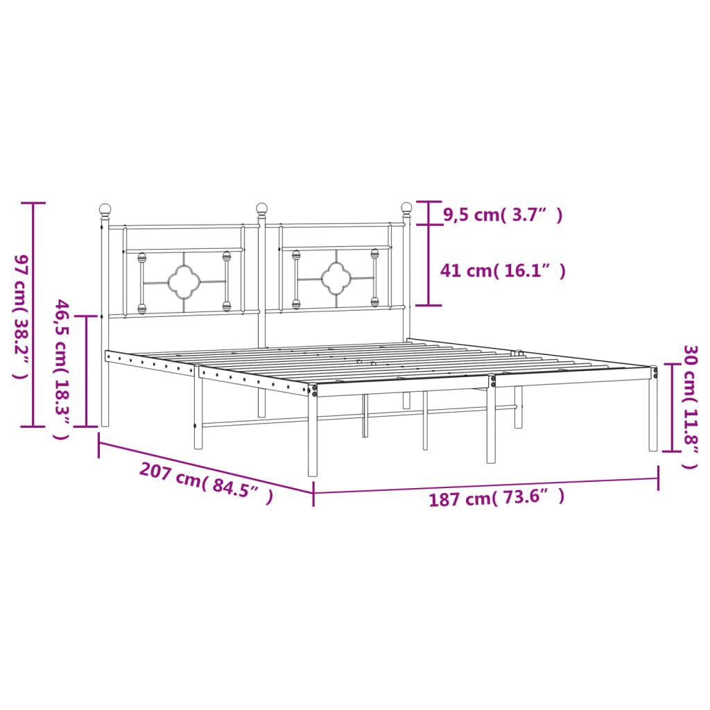 Metal Bed Frame without Mattress with Headboard White 183x203 cm King Price