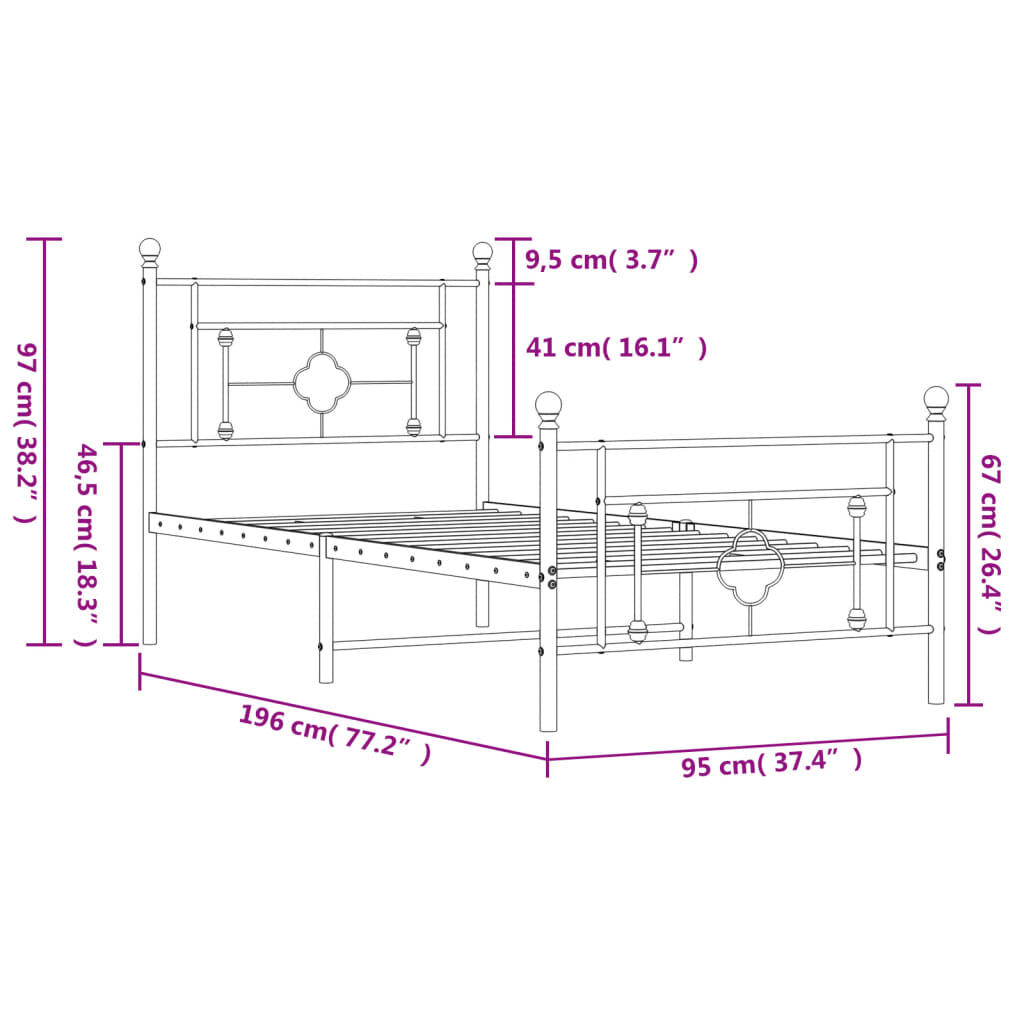 Metal Bed Frame without Mattress with Footboard White 90x190 cm Price