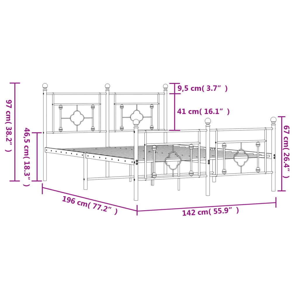 Metal Bed Frame without Mattress with Footboard White 135x190 cm Price