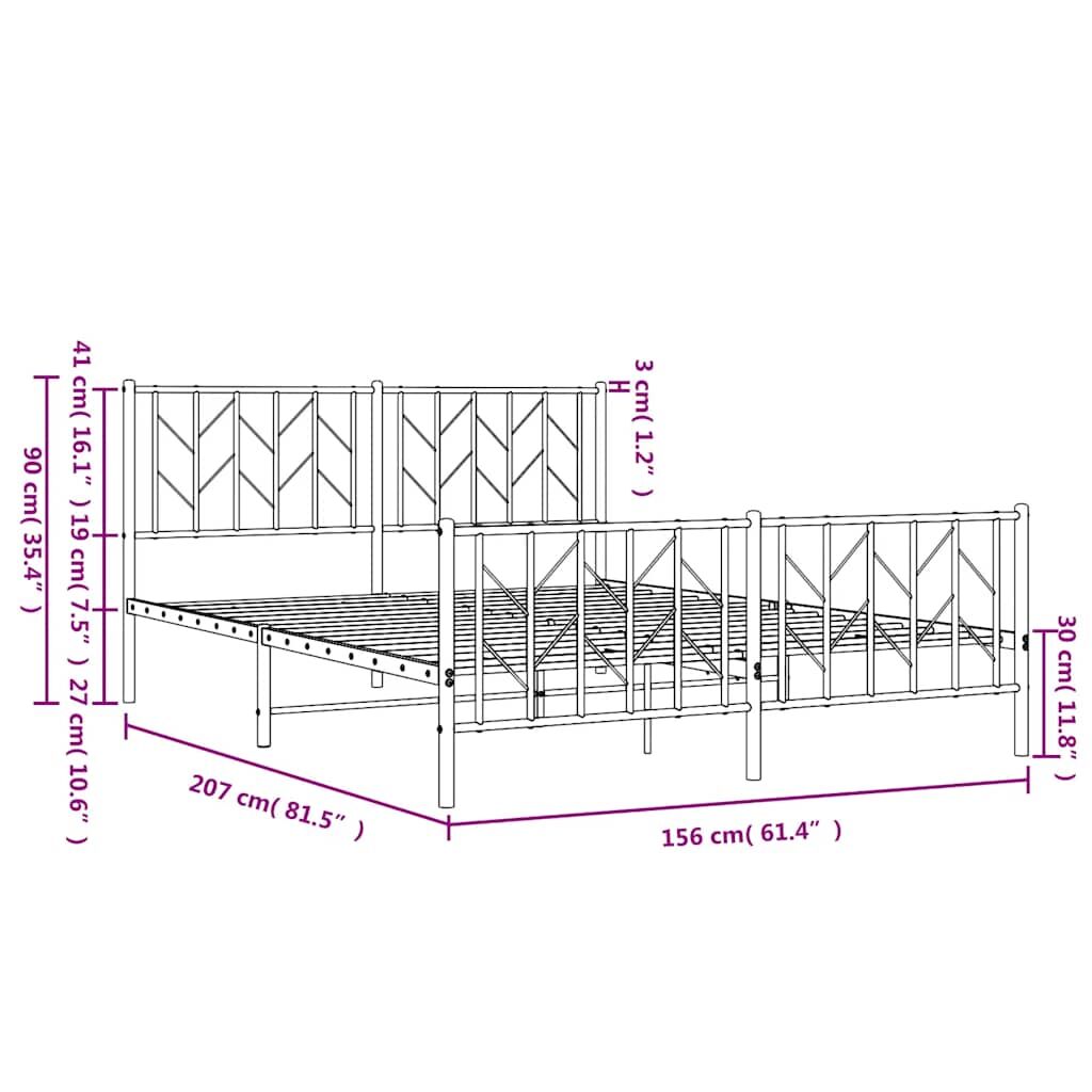 Metal Bed Frame without Mattress with Footboard Black 150x200 cm Price