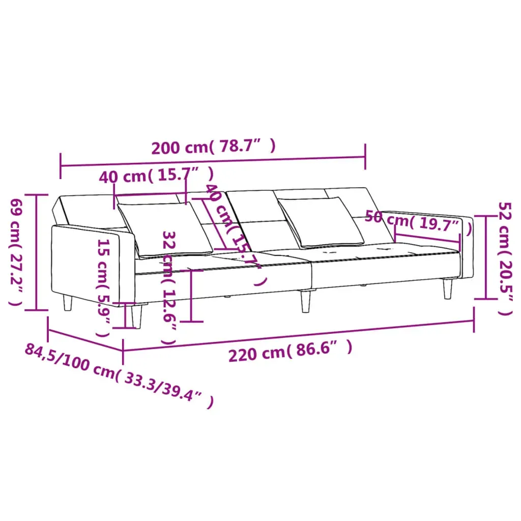2-Seater Sofa Bed with Two Pillows Light Grey Velvet Price