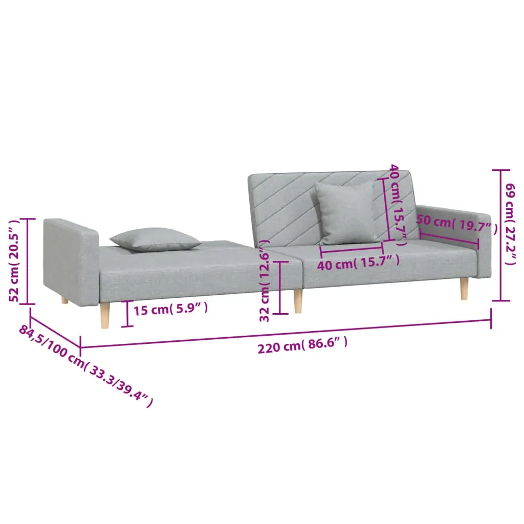 2-Seater Sofa Bed with Two Pillows Light Grey Fabric Price