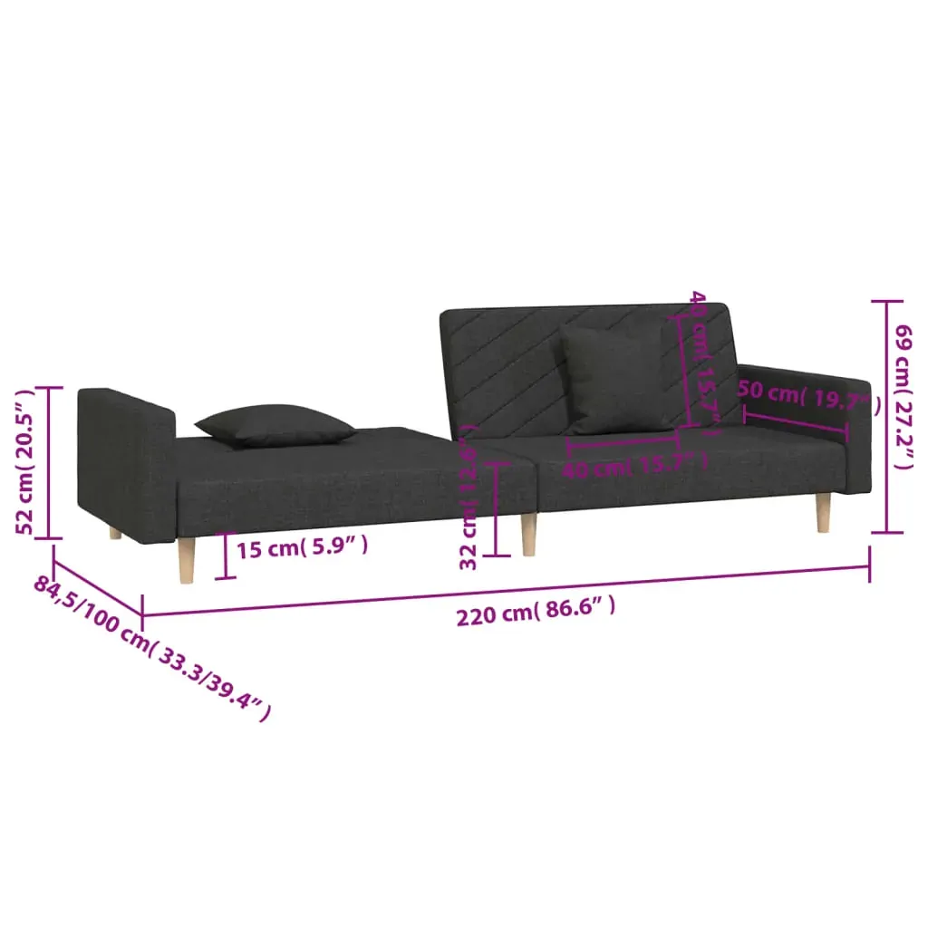 2-Seater Sofa Bed with Two Pillows Black Fabric Price