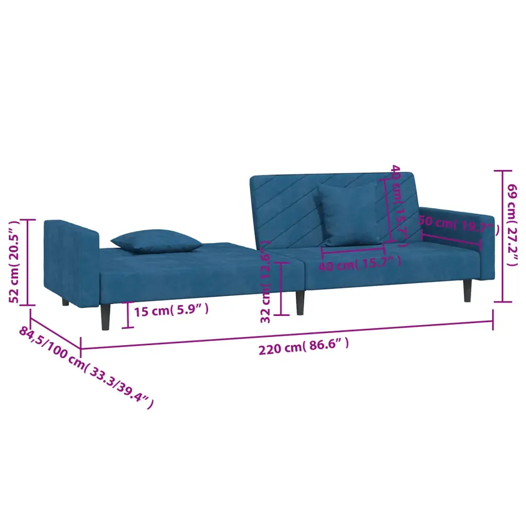2-Seater Sofa Bed with Two Pillows Blue Velvet Price
