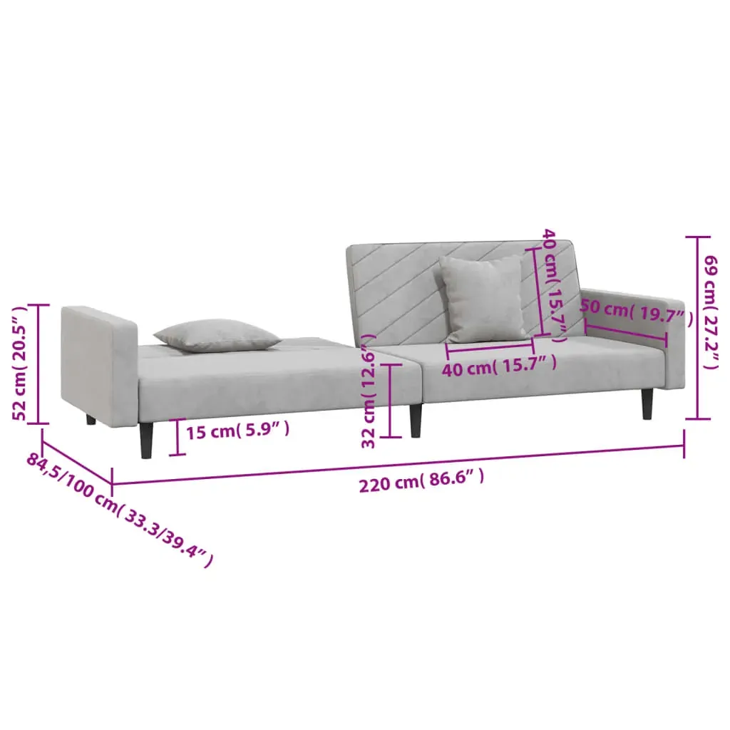 2-Seater Sofa Bed with Two Pillows Light Grey Velvet Price