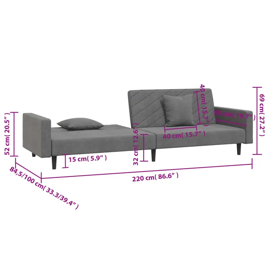 2-Seater Sofa Bed with Two Pillows Dark Grey Velvet Price