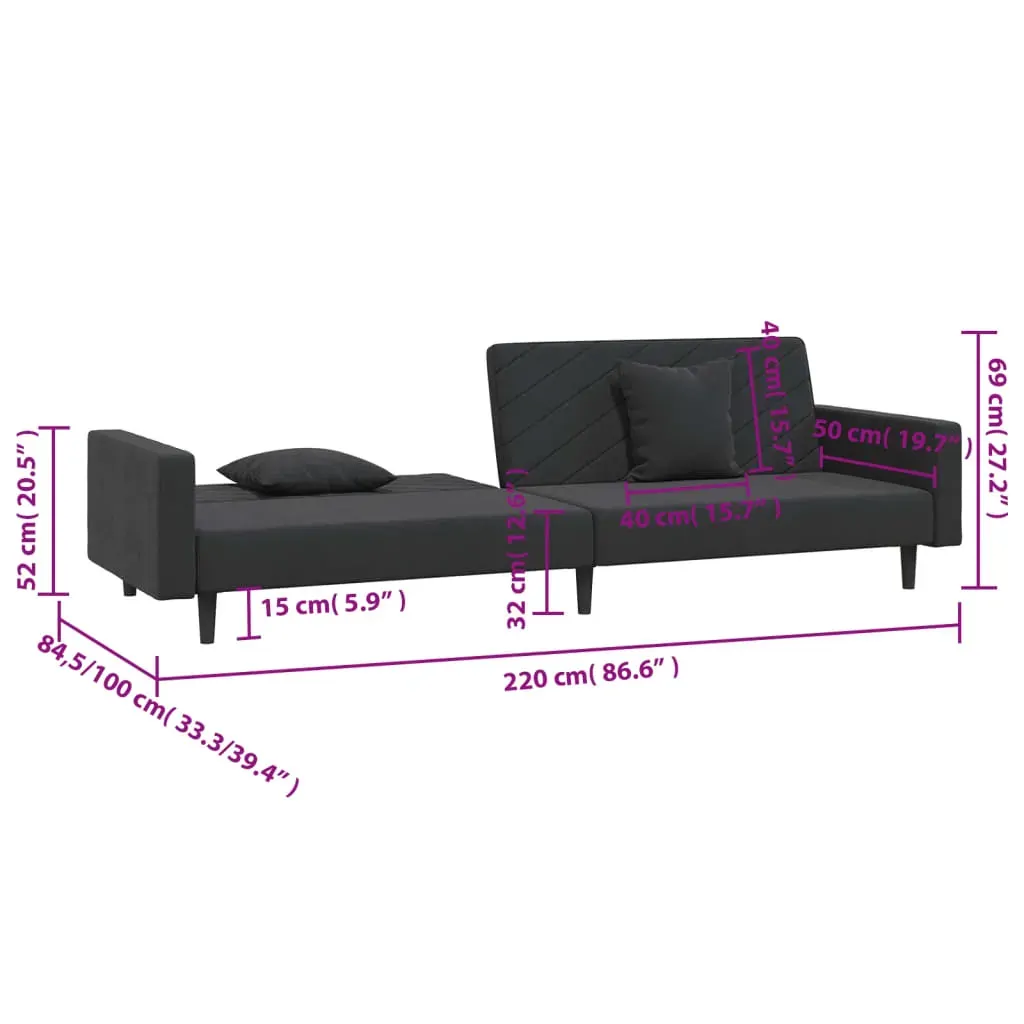 2-Seater Sofa Bed with Two Pillows Black Velvet Price