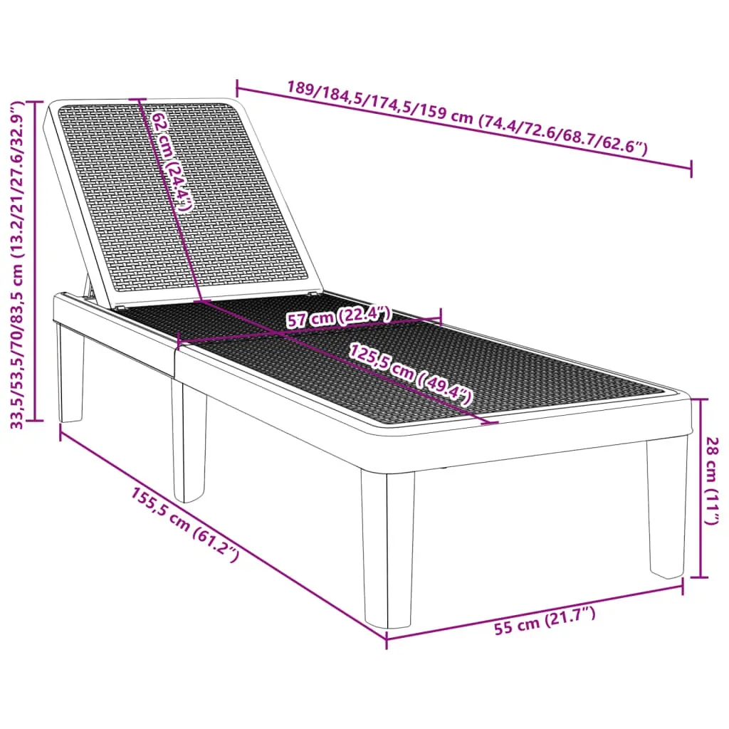 4-Way Height Adjustable Sun Lounger 155.5x57x28 cm Polypropylene Price