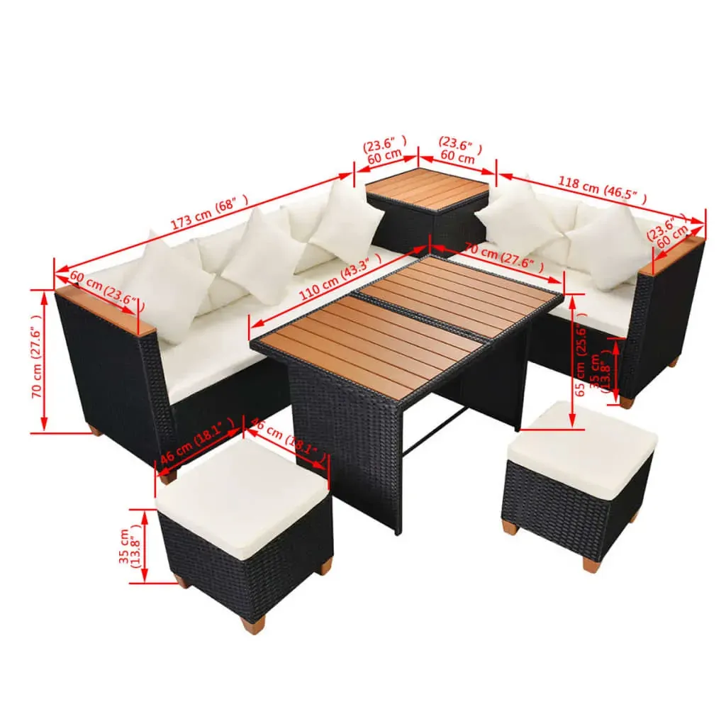 7 Piece Garden Lounge Set with Cushions Poly Rattan Black Price