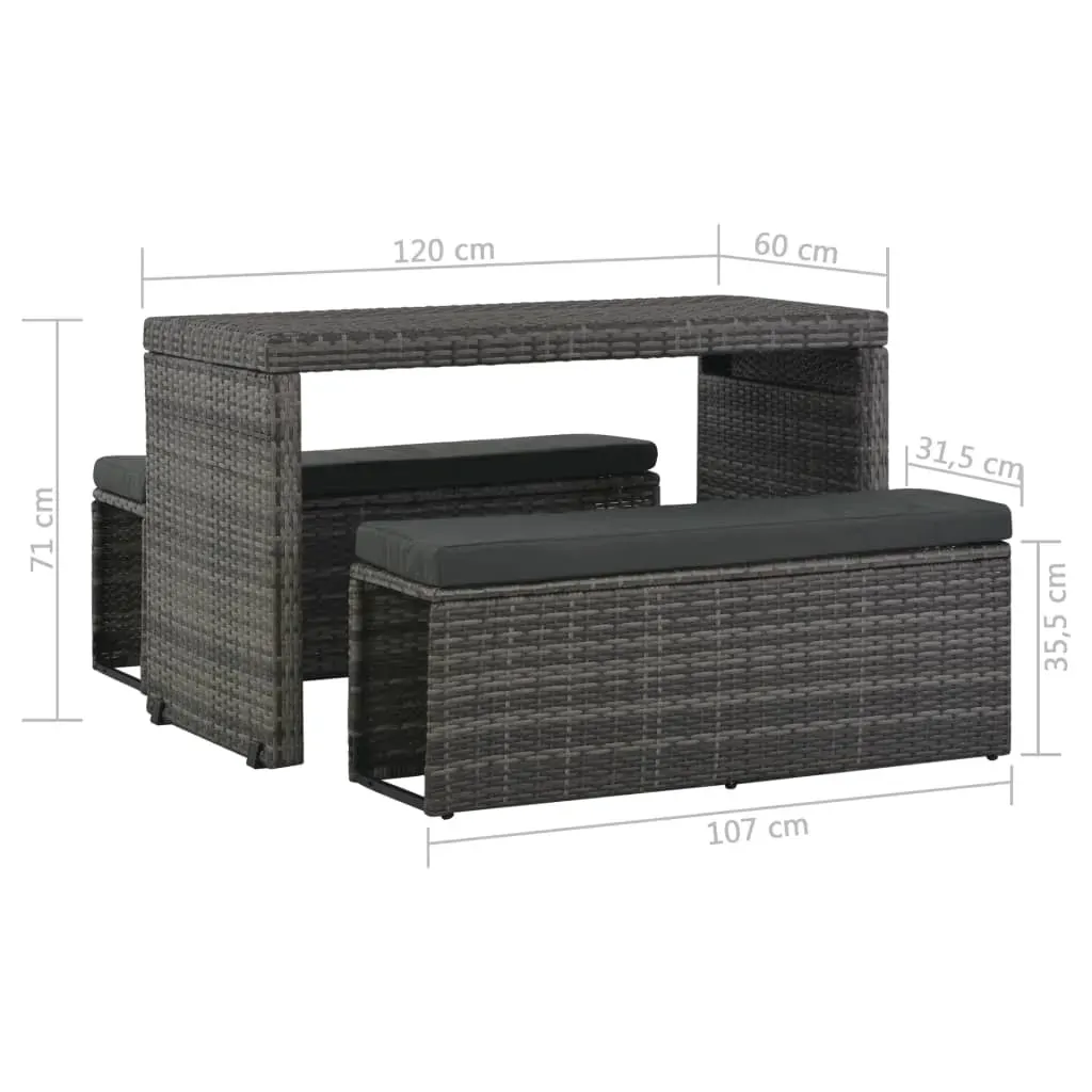3 Piece Outdoor Dining Set with Cushions Poly Rattan Grey Price