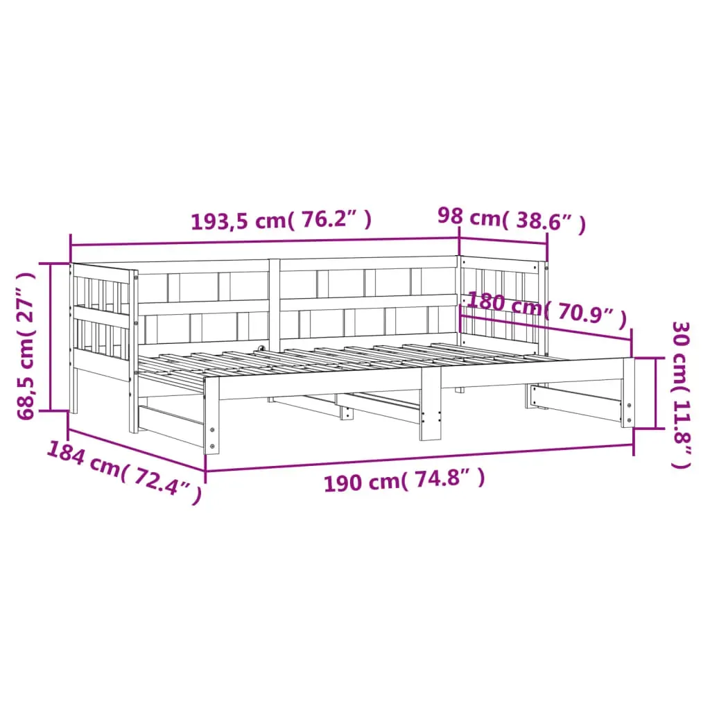Daybed with Trundle without Mattress White 90x190 cm Solid Wood Price