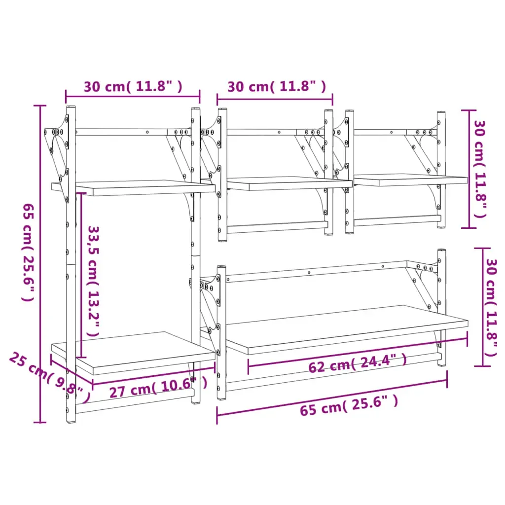 4 Piece Wall Shelf Set with Bars Black Engineered Wood Price