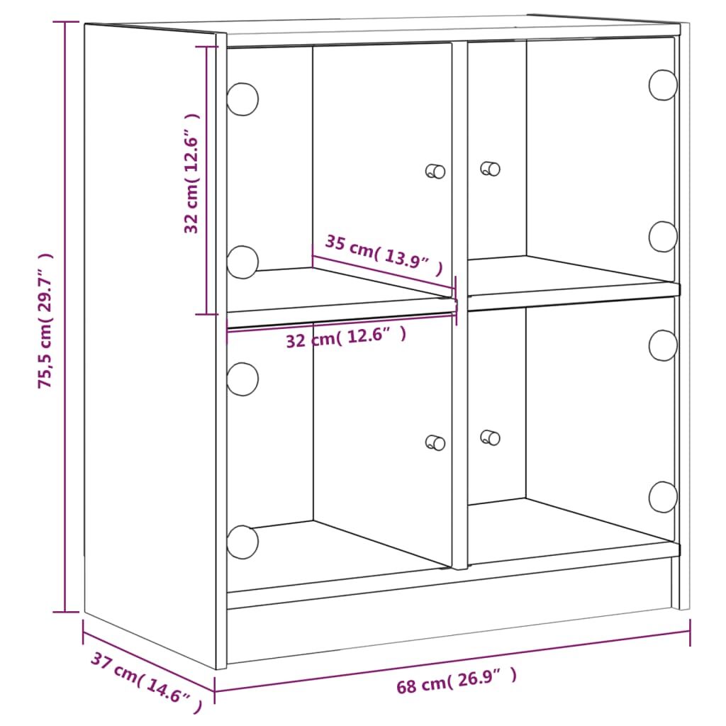Side Cabinet with Glass Doors White 68x37x75.5 cm Price