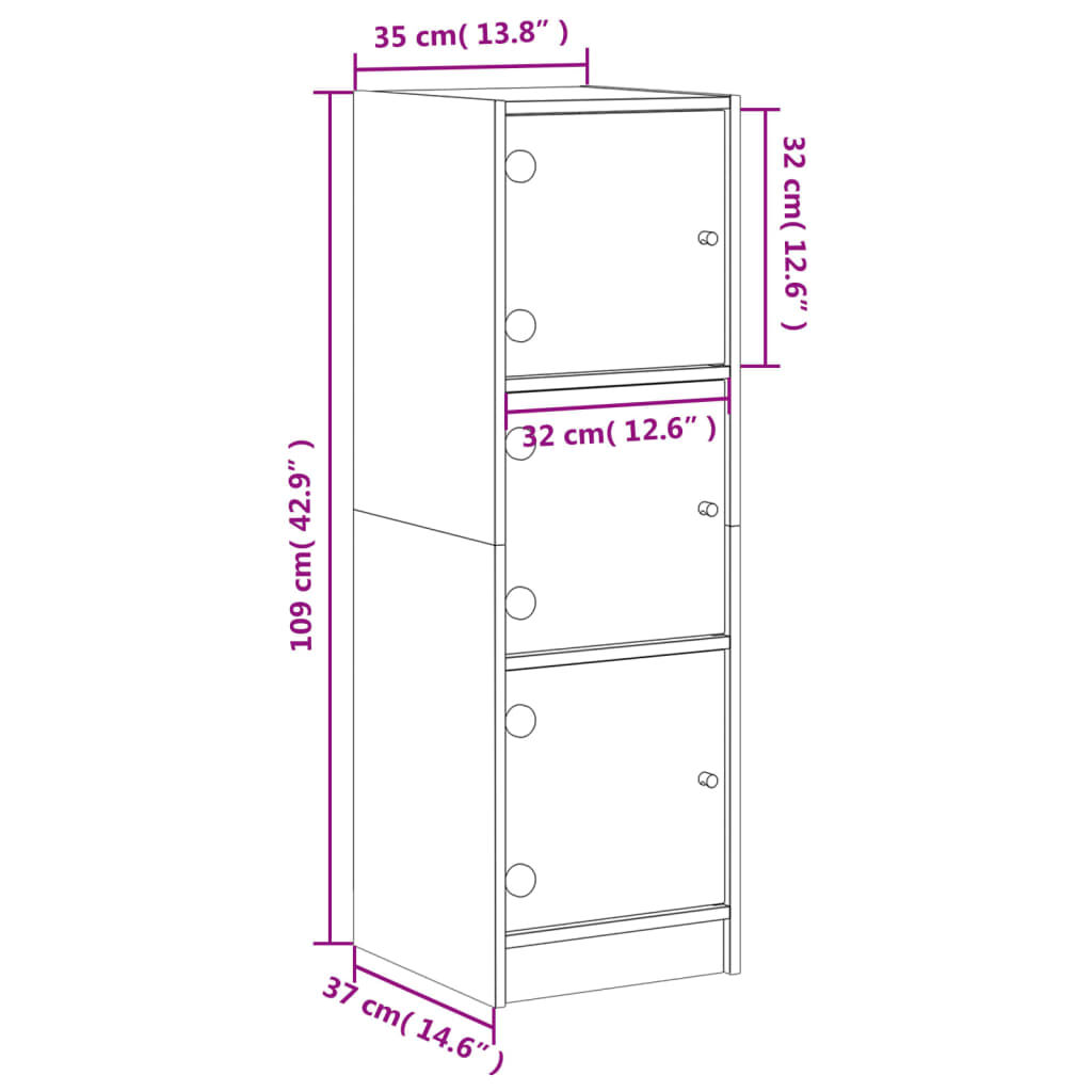 Highboard with Glass Doors Black 35x37x109 cm Price