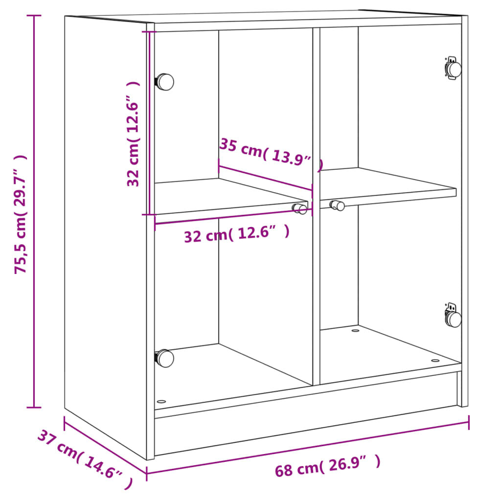 Side Cabinet with Glass Doors Black 68x37x75.5 cm Price