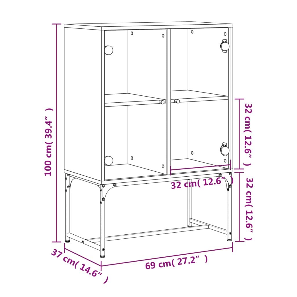 Side Cabinet with Glass Doors White 69x37x100 cm Price