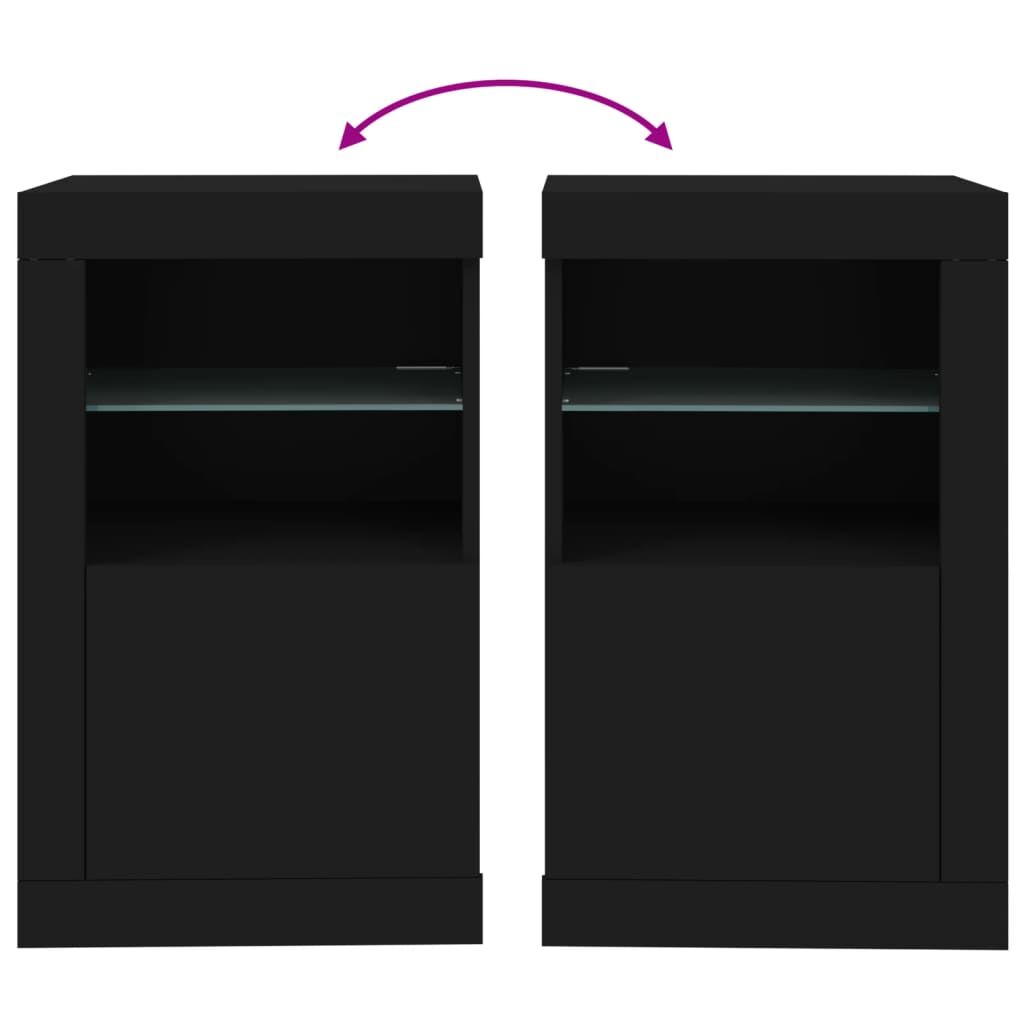 Side Cabinets with LED Lights 2 pcs Black Engineered Wood Price