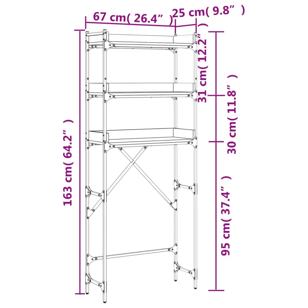 Washing Machine Shelf Black 67x25x163 cm Engineered Wood Price