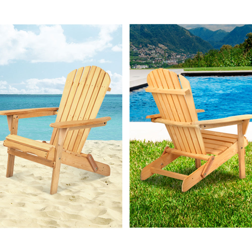 Gardeon 3PC Adirondack Outdoor Table and Chairs Wooden Foldable Beach Chair Natural Price
