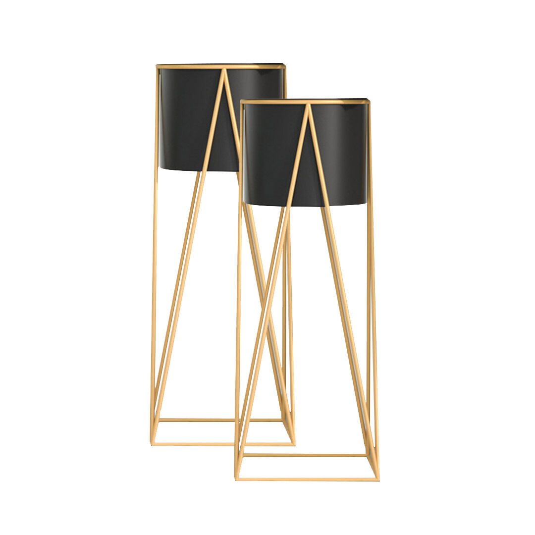 4x 50cm gold metal plant stand with black flower pot holder corner shelving rack indoor display Price