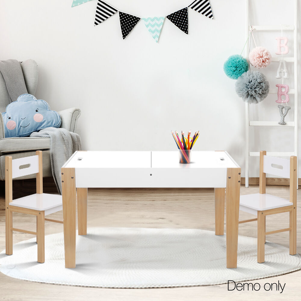 3PCS Kids Table and Chairs Set Storage Toys Play Activity Desk Chalkboard Price