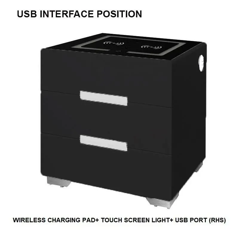 Wembley Smart Bedside Tables Side 3 Drawers Wireless Charging USB Nightstand LED Light AU Black Price