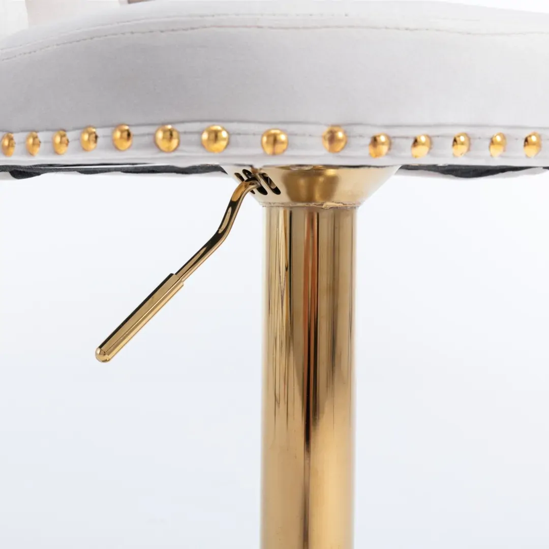 2x Height Adjustable Swivel Bar Stool Velvet Studs Barstool with Footrest and Golden Base Price