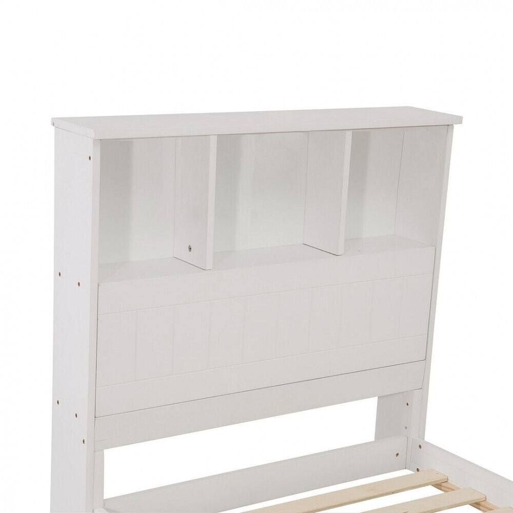 Weetulta Solid Pine Timber Bed Frame with Bookshelf Storage Headboard- White Price