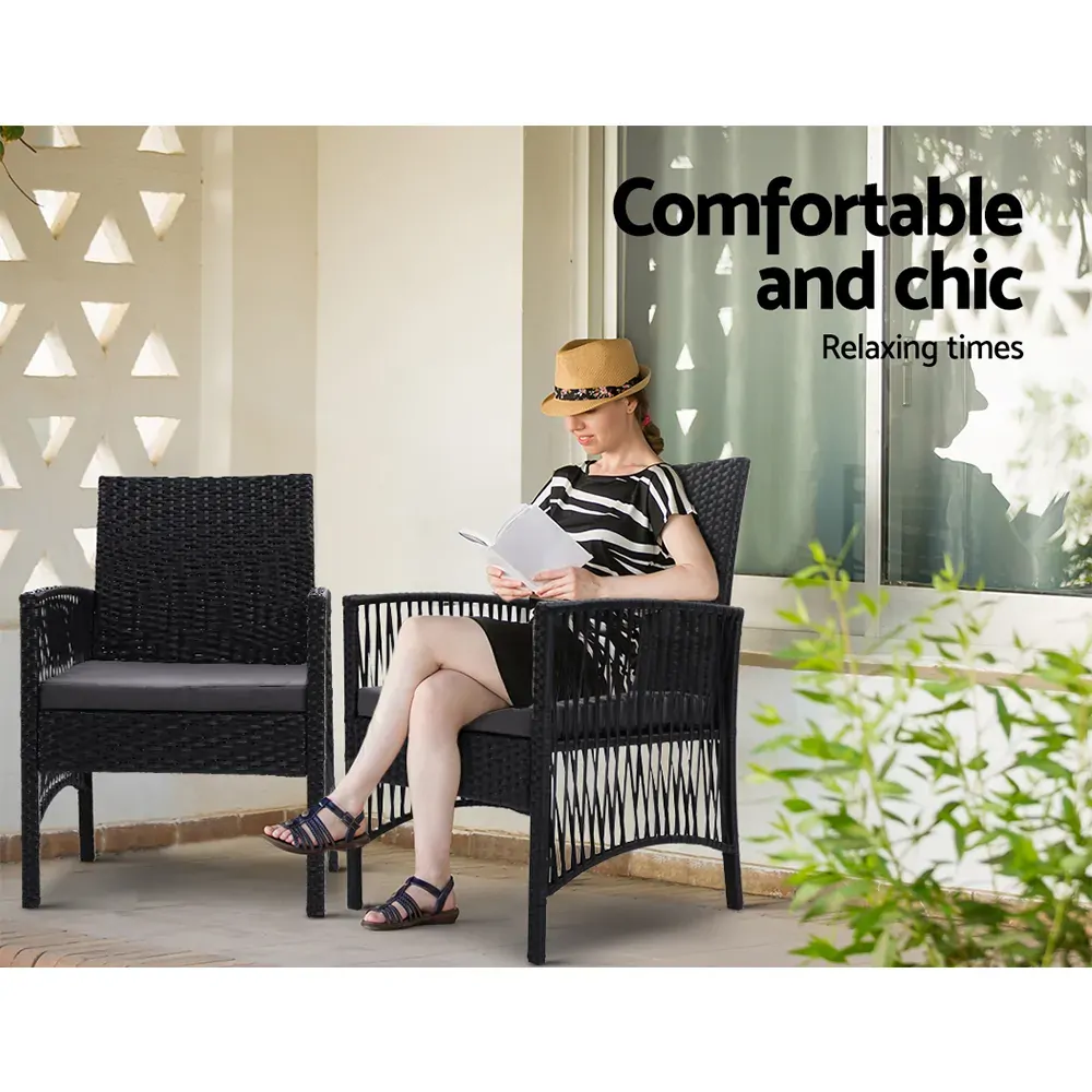 Outdoor Furniture Dining Chairs Wicker Garden Patio Cushion Black Gardeon Price