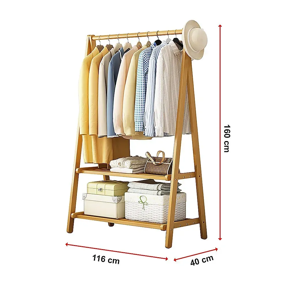 Portable Clothes Rack Coat Garment Stand Bamboo Rail Hanger Airer Closet.. Price