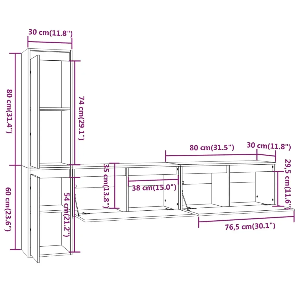 Hempstead TV Cabinets 4 pcs Solid Wood Pine Price