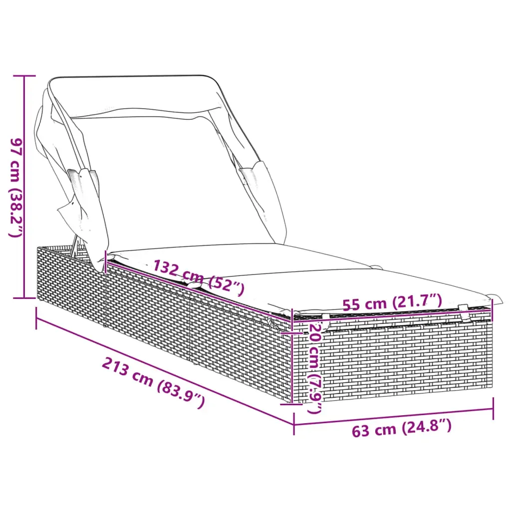 Sunbed with Foldable Roof 213x63x97 cm Poly Rattan Price