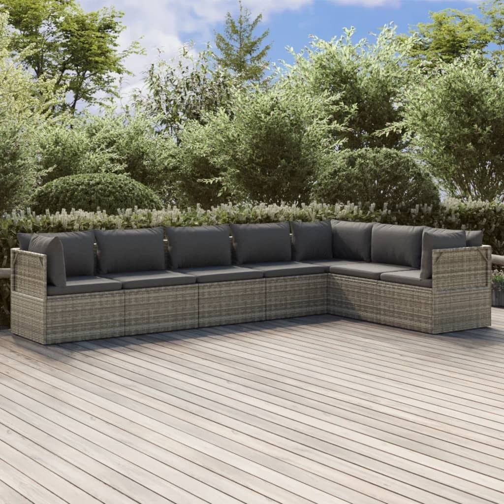 Garden Lounge Set with Cushions Grey Poly Rattan Price