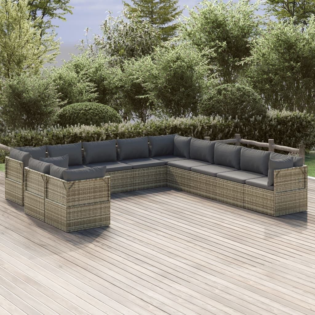 Garden Lounge Set with Cushions Grey Poly Rattan Price
