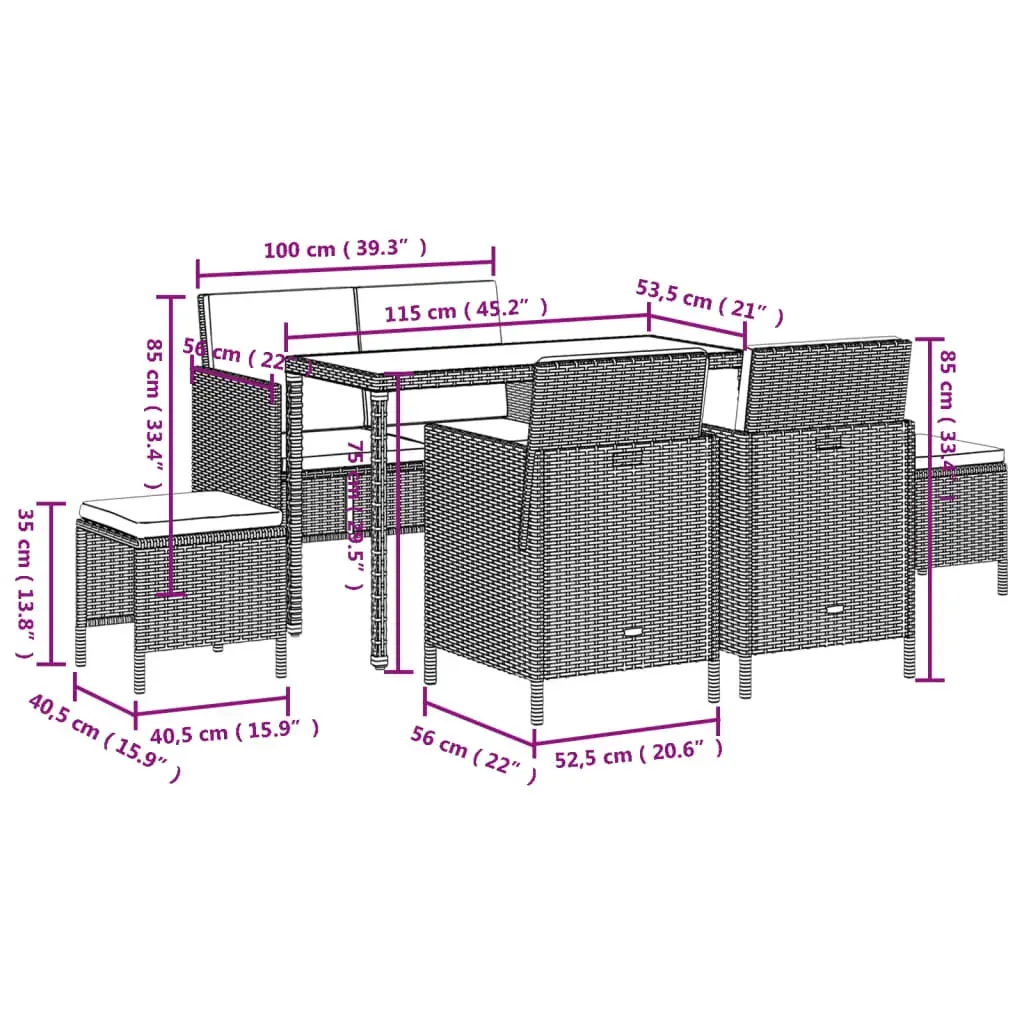 6 Piece Garden Dining Set with Cushions Poly Rattan Price