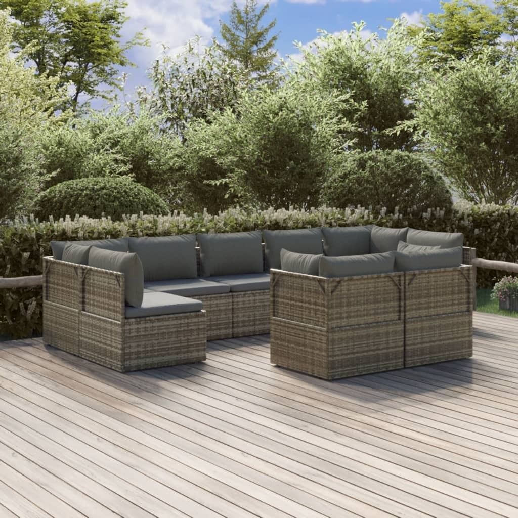 Garden Lounge Set with Cushions Grey Poly Rattan Price