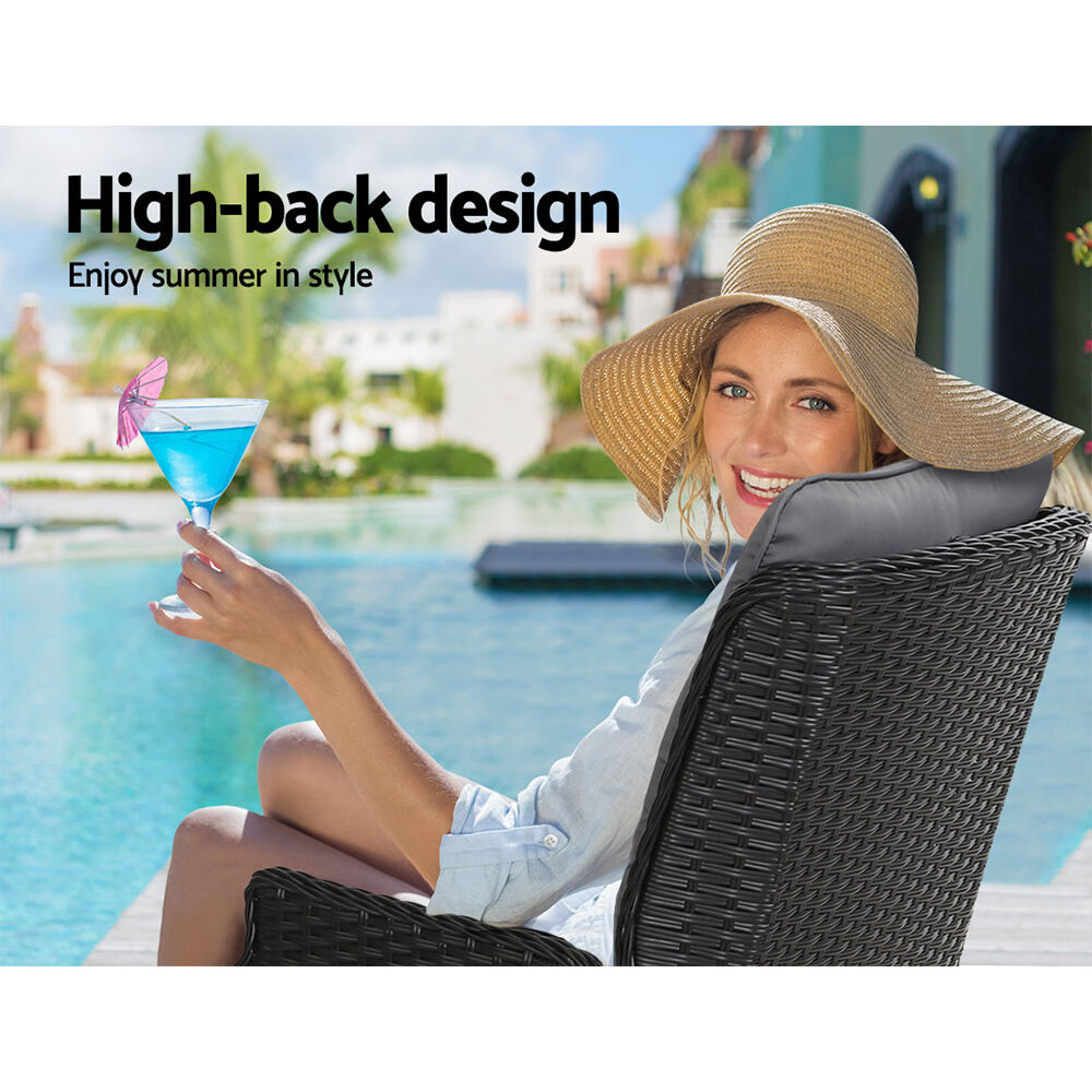 Gardeon 3PC Recliner Chairs Table Sun lounge Outdoor Furniture Wicker Adjustable Black Price