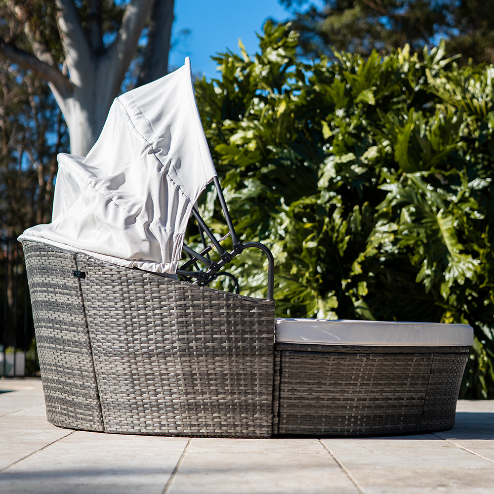 LONDON RATTAN 3PC Outdoor Daybed Patio Rattan Sofa Sun Lounge Furniture Grey Wicker Off White Canopy Price