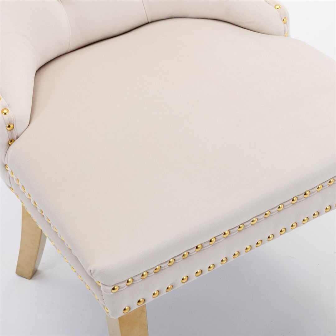 AADEN 6x Velvet Dining Chairs with Golden Metal Legs-Beige Price