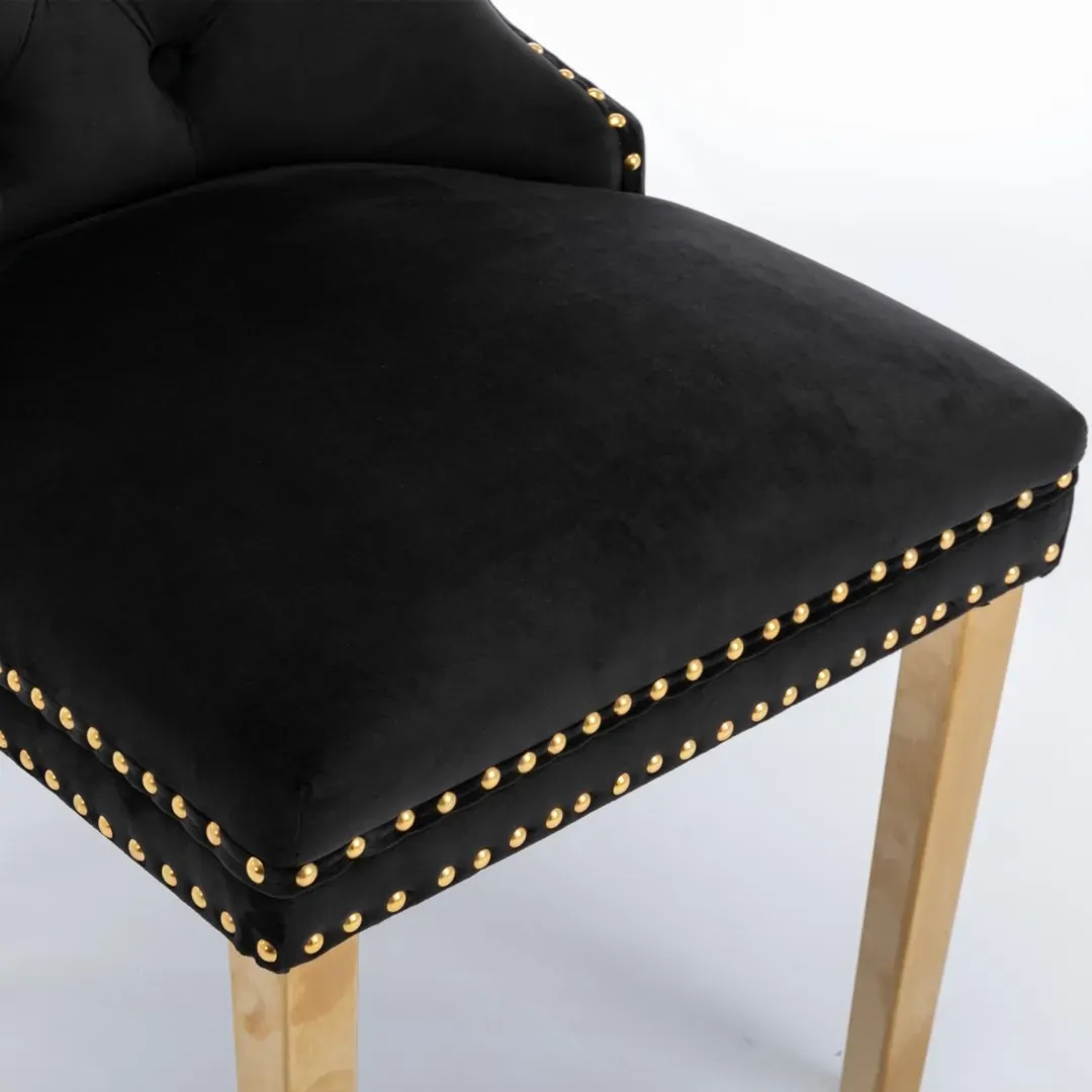 6x Velvet Dining Chairs with Golden Metal Legs-Black Price