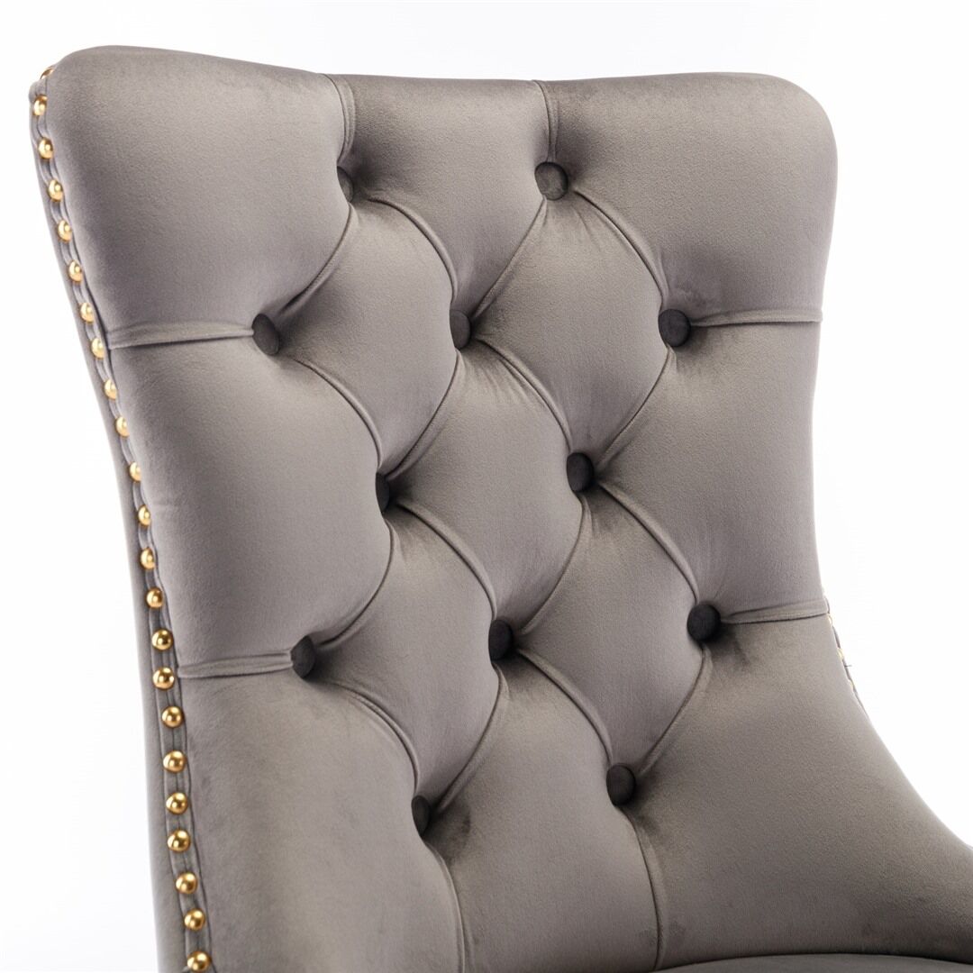 AADEN 8x Velvet Dining Chairs with Golden Metal Legs-Grey Price