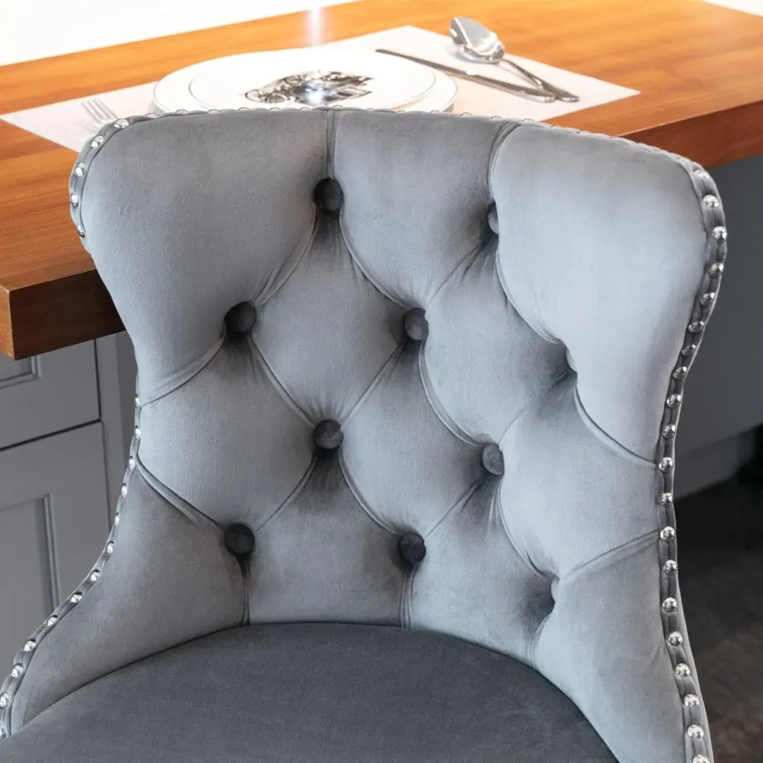 4x Height Adjustable Swivel Bar Stool Velvet Stud Barstool with Footrest and Chromed Base- Gray Price