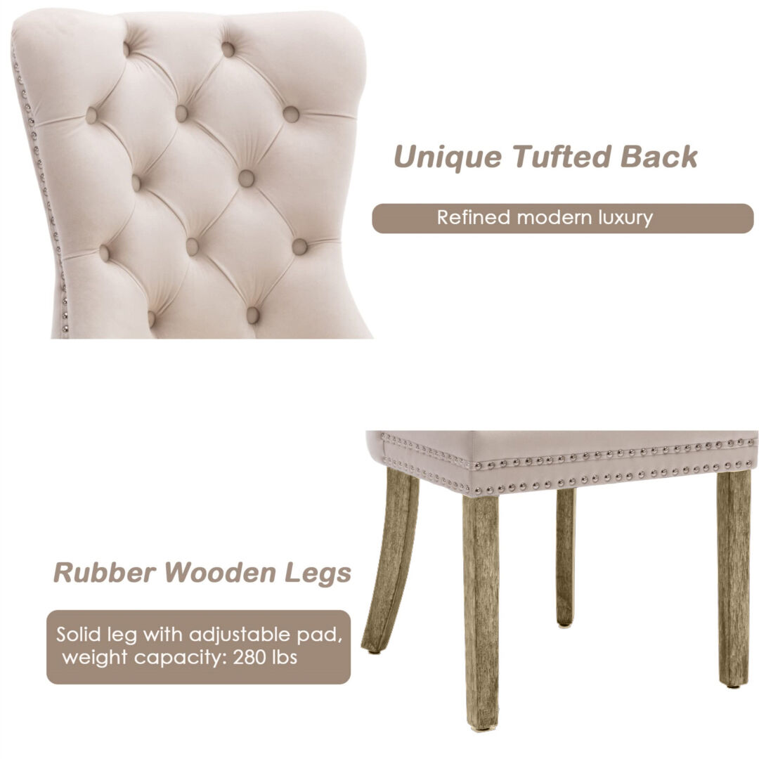 8x Velvet Dining Chairs Upholstered Tufted Kithcen Chair with Solid Wood Legs Stud Trim and Ring-Beige Price