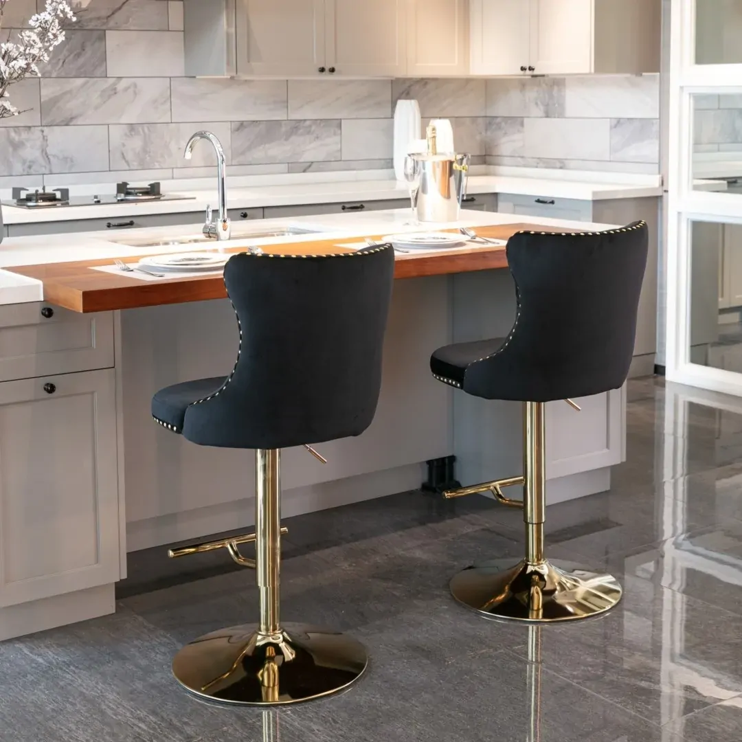 4x Height Adjustable Swivel Bar Stool Velvet Studs Barstool with Footrest and Golden Base- Black Price