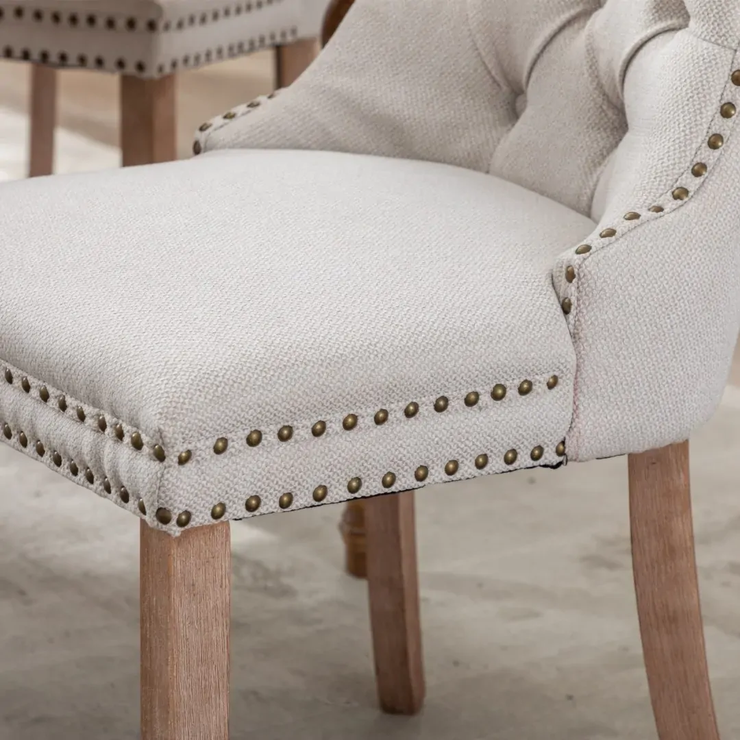 6x AADEN Modern Elegant Button-Tufted Upholstered Fabric with Studs Trim and Wooden legs Dining Side Chair-Beige Price