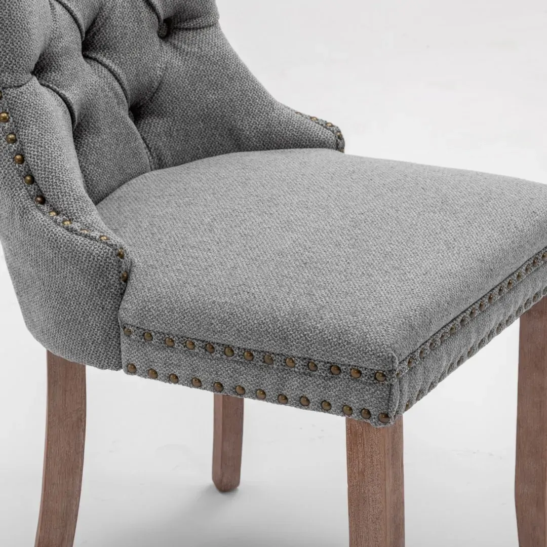 AADEN Modern Elegant Button-Tufted Upholstered Fabric with Studs Trim and Wooden legs Dining Side Chair-Gray Price