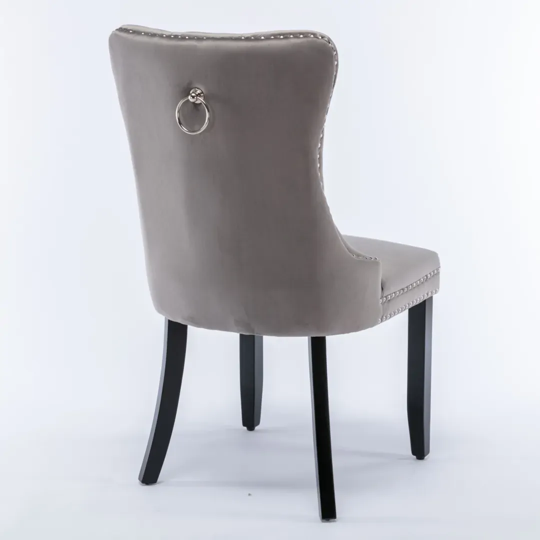 2x Velvet Dining Chairs Upholstered Tufted Kithcen Chair with Solid Wood Legs Stud Trim and Ring-Gray Price