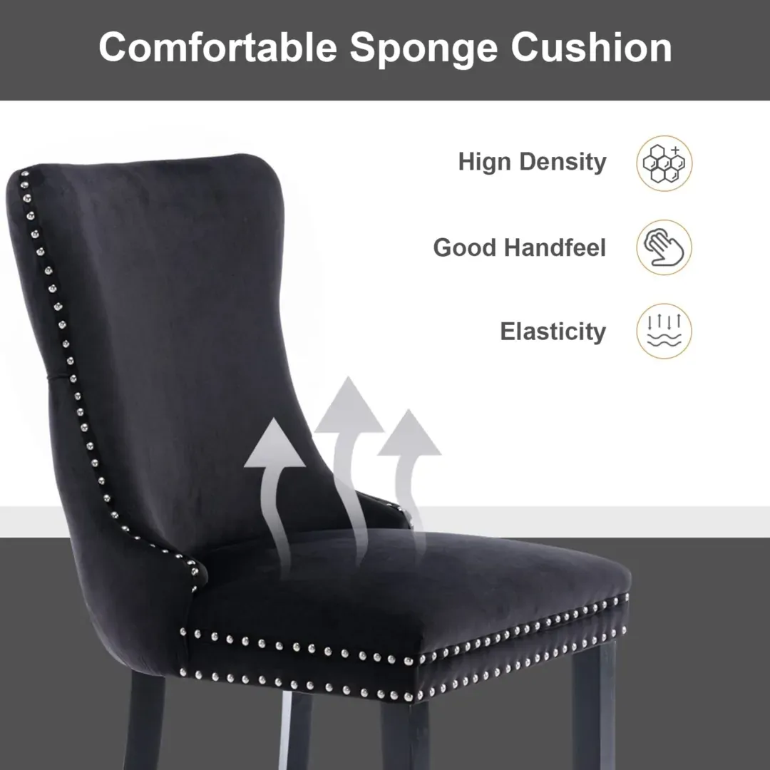 2x Velvet Upholstered Dining Chairs Tufted Wingback Side Chair with Studs Trim Solid Wood Legs for Kitchen Price