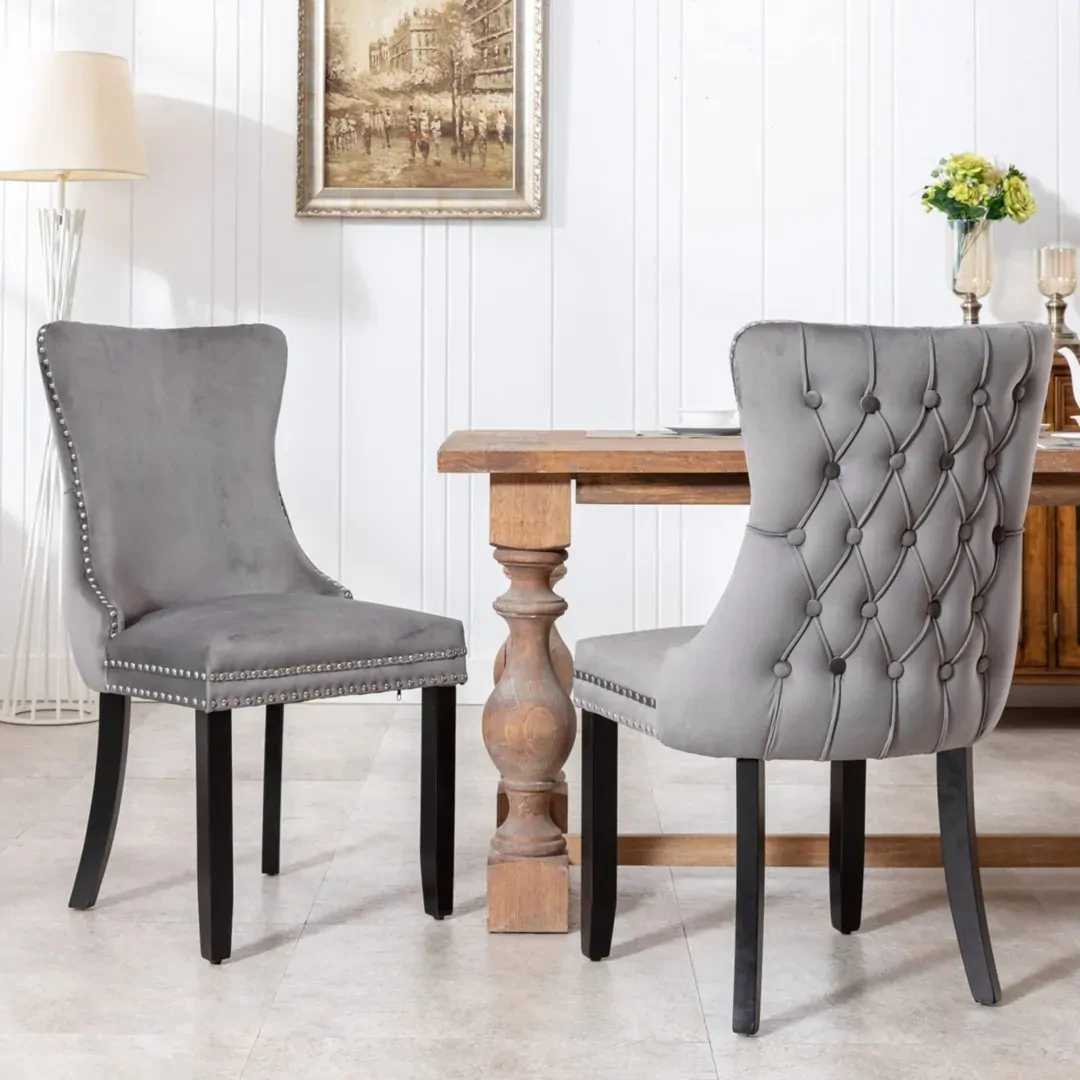 8x Velvet Upholstered Dining Chairs Tufted Wingback Side Chair with Studs Trim Solid Wood Legs for Kitchen Price
